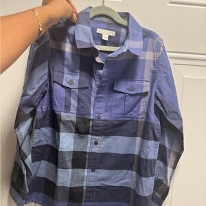 Burberry Kids Blue and Black Plaid Shirt